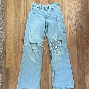 we the free - wide leg light wash distressed jeans - size 26